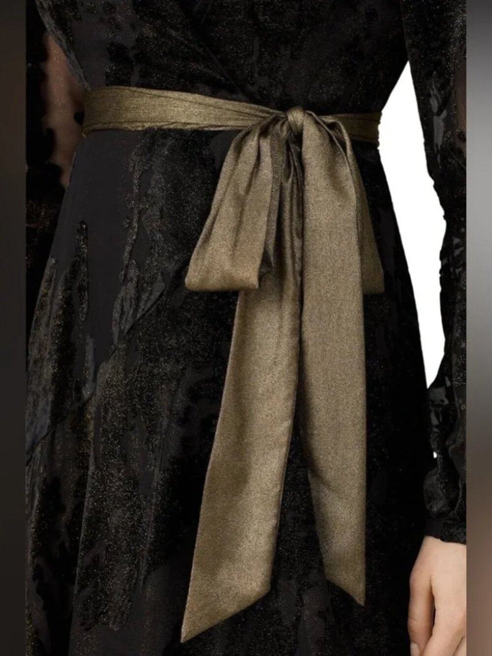 HUTCH Celine Gown Elegant Black Burnout Velvet Maxi Wrap Dress Party Wedding S - Picture 7 of 11
